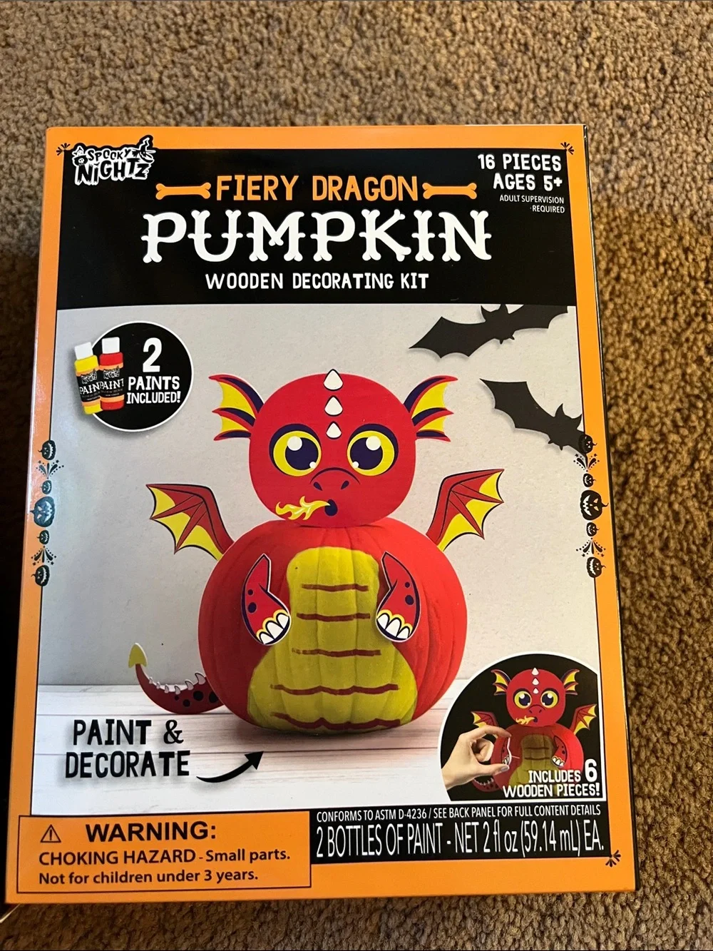 Kids Pumpkin Decorating Kit - Ghostly Ghoul & Fiery Dragon Paintable Pumpkins